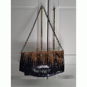 Black/Silver/Gold Spangle Clutch with Chain